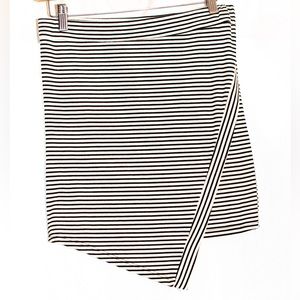 Cute and Stretchy Mini Skirt w/Stripes and Asymmetrical Hem